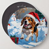 Kerstscene met Beagle in sneeuw Ronde Button 6,0 Cm (Voorkant /achterkant)