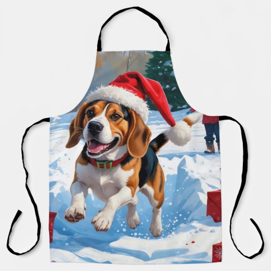 Kerstscene met Beagle in sneeuw Schort (Voorkant)