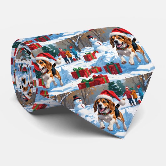 Kerstscene met Beagle in sneeuw Stropdas (Opgerold)