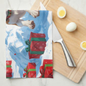 Kerstscene met Beagle in sneeuw Theedoek (Quarter Fold)