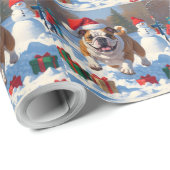 Kerstscene met Bulldog in de sneeuw Cadeaupapier (Rol Hoek)