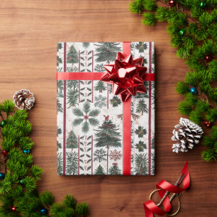 Kerstscène met een rode vogel en kerstboom cadeaupapier