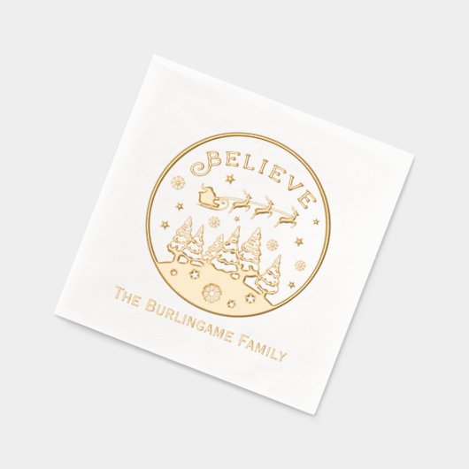 Kerstscène met "Geloof" Tekst Familienaam Folie Servetten (Links)
