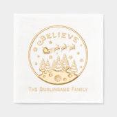 Kerstscène met "Geloof" Tekst Familienaam Folie Servetten (Voorkant)
