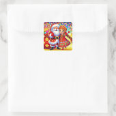 Kerstscene met Kerstman Vierkante Sticker (Tas)