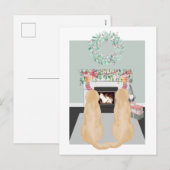 Kerstscene met twee gele labradorhonden bij de ope feestdagenkaart (Voorkant / Achterkant)