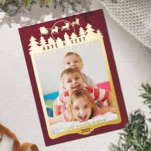 Kerstscene Metallic & Ruby Red Elegant Photo Folie Feestdagenkaart