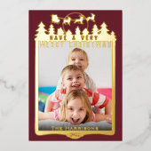 Kerstscene Metallic & Ruby Red Elegant Photo Folie Feestdagenkaart (Voorkant)