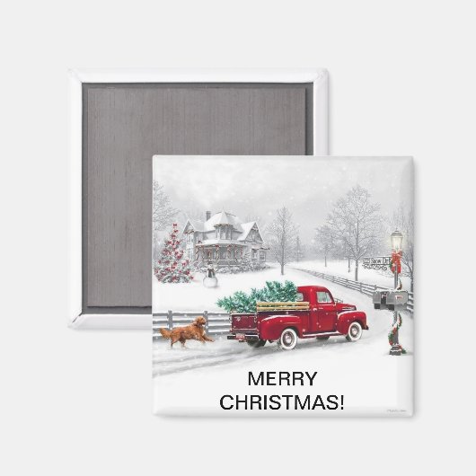 Kerstscène op een vierkante magneet (Voorkant / Achterkant)