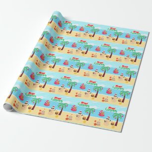 Kerstscène op het strand cadeaupapier