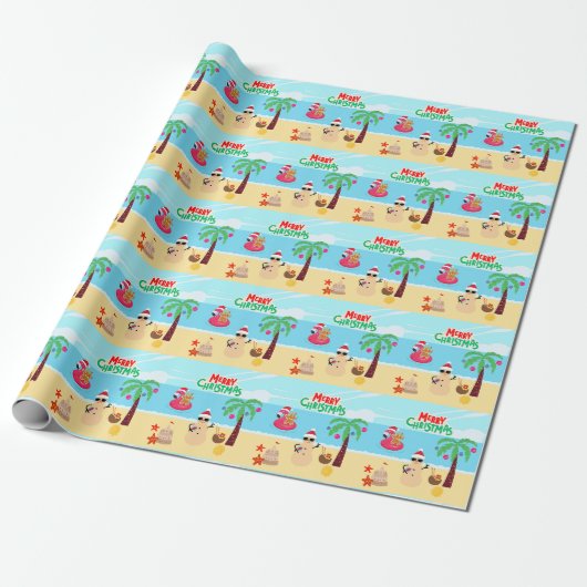 Kerstscène op het strand cadeaupapier (Uitgerold)