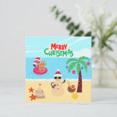 Kerstscène op het strand kaart (Staand voorkant)