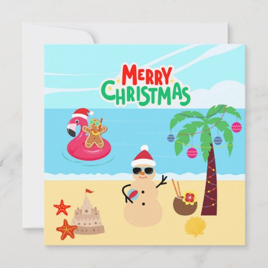 Kerstscène op het strand kaart (Voorkant)