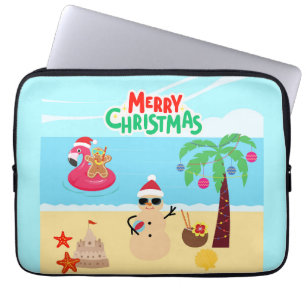 Kerstscène op het strand laptop sleeve