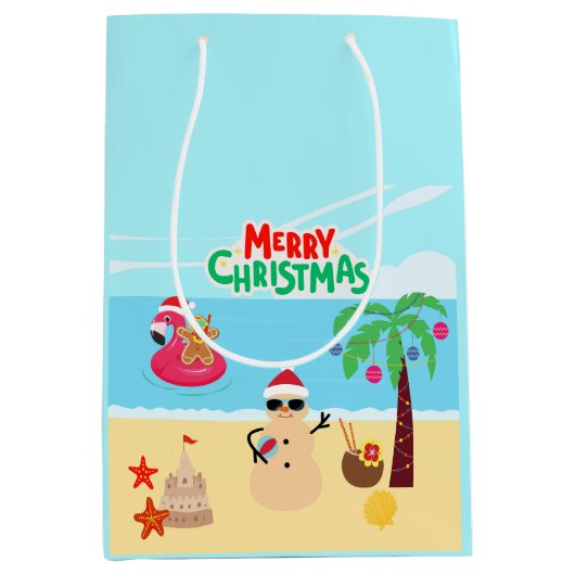 Kerstscène op het strand medium cadeauzakje (Voorkant)