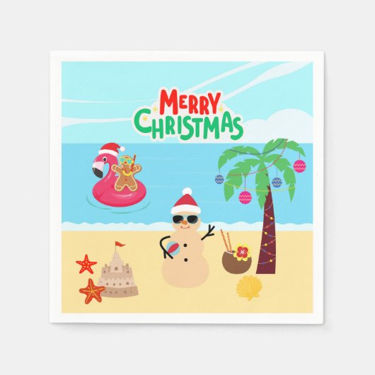 Kerstscène op het strand servet (Voorkant)
