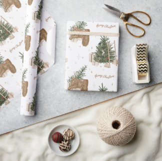 Kerstscène Pine Tree Waterverf Vakantie Gift Cadeaupapier