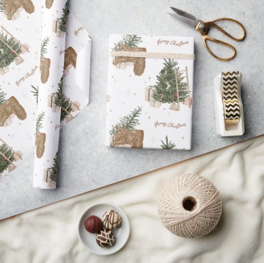 Kerstscène Pine Tree Waterverf Vakantie Gift Cadeaupapier (Crafts)