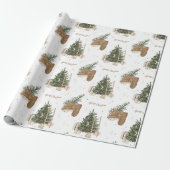 Kerstscène Pine Tree Waterverf Vakantie Gift Cadeaupapier (Uitgerold)