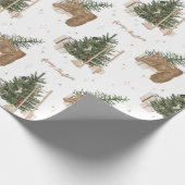 Kerstscène Pine Tree Waterverf Vakantie Gift Cadeaupapier (Hoek)