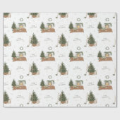 Kerstscène Rustieke Waterverf Vakantie Gift Cadeaupapier (Vlak)