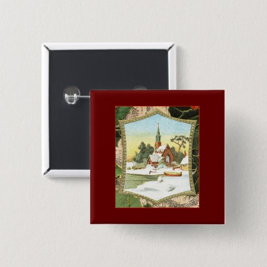 kerstscène vierkante button 5,1 cm (Voorkant /achterkant)