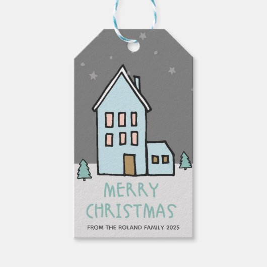 Kerstscène Vrolijke Kerstvakantie Cadeaulabel (Voorkant)