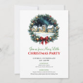 Kerstscène Watercolor Feest Uitnodigingen met Spee (Voorkant)