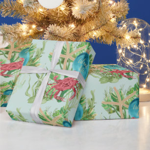 Kerstscène Zee met Island Life Ornament Cadeaupapier