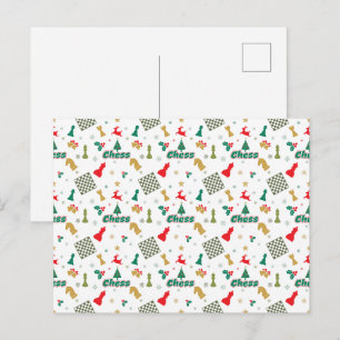 Kerstschaak - Stukken, Boom, Holly, Rendier Briefkaart