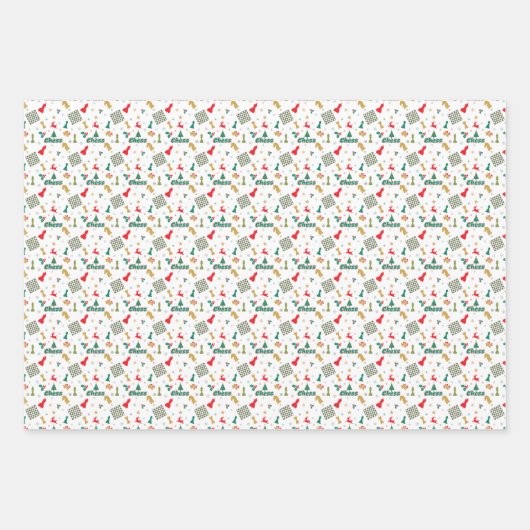 Kerstschaak - Stukken, Boom, Holly, Rendier Inpakpapier Vel (Voorkant)