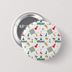 Kerstschaak - Stukken, Boom, Holly, Rendier Ronde Button 5,7 Cm