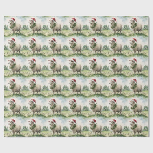 Kerstschaap Aquarel Cadeaupapier (Vlak)
