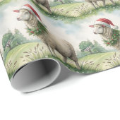 Kerstschaap Aquarel Cadeaupapier (Rol Hoek)