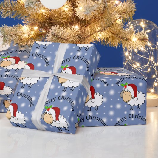 Kerstschaap met een kerstmannenhoed cadeaupapier (Feestdagen)