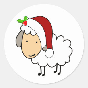 Kerstschaap met een kerstmannenhoed ronde sticker