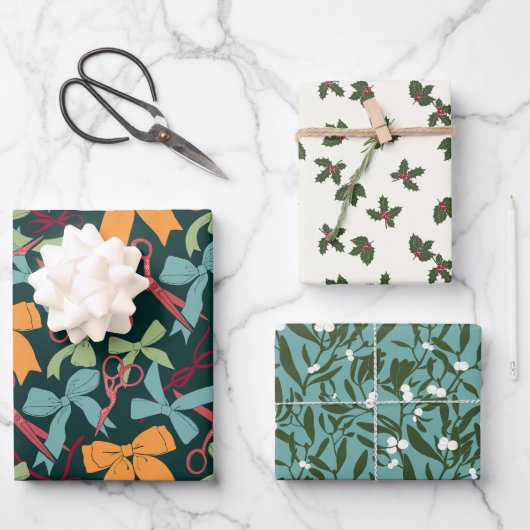 Kerstschaar, bogen, Holly en Mistletoe Inpakpapier Vel (Voorkant)