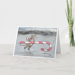 Kerstschaatsen Candy Cane Mouse Kaart