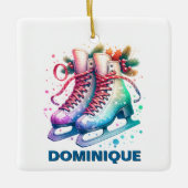 Kerstschaatsen met eigen naam keramisch ornament (Voorkant)
