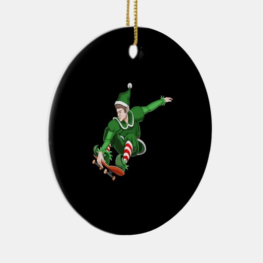 Kerstschaatser Elf Keramisch Ornament (Rechts)