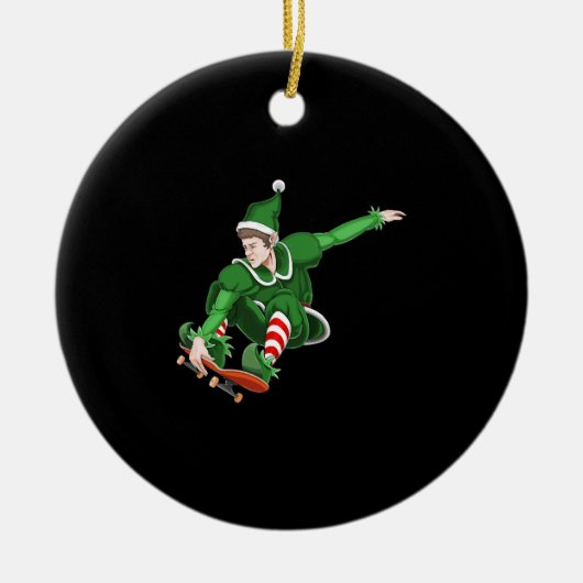 Kerstschaatser Elf Keramisch Ornament (Voorkant)