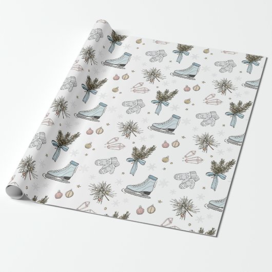 Kerstschaatser ijs cadeaupapier (Uitgerold)