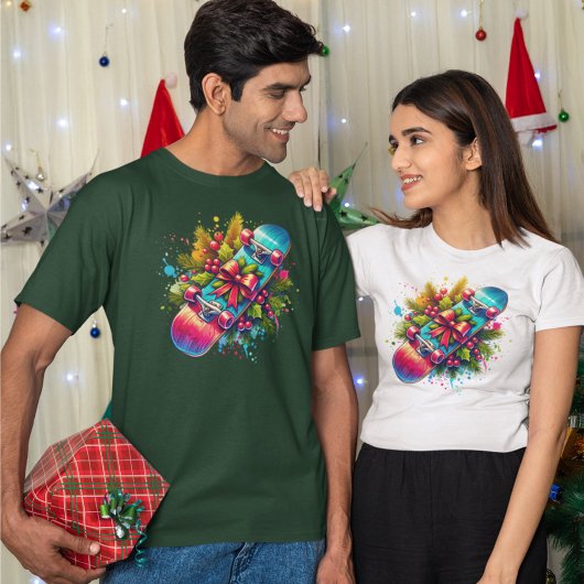 Kerstschaatsplank Rode Strik Denne Takken T-shirt