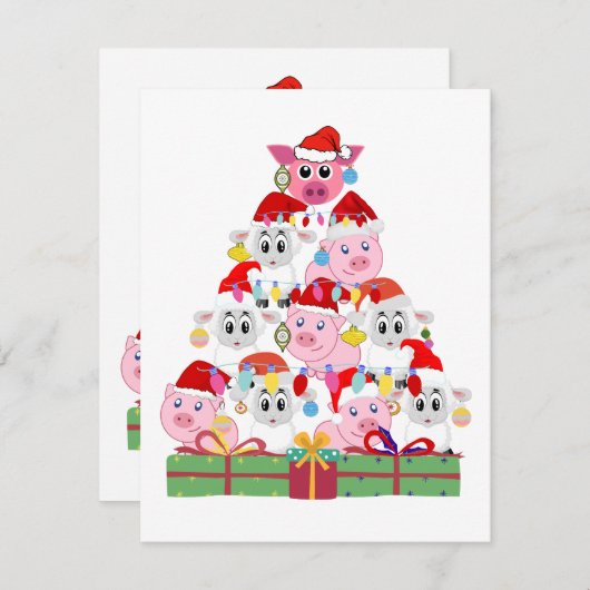 Kerstschapen & Varkensboom Notitiekaartje (Voorkant / Achterkant)