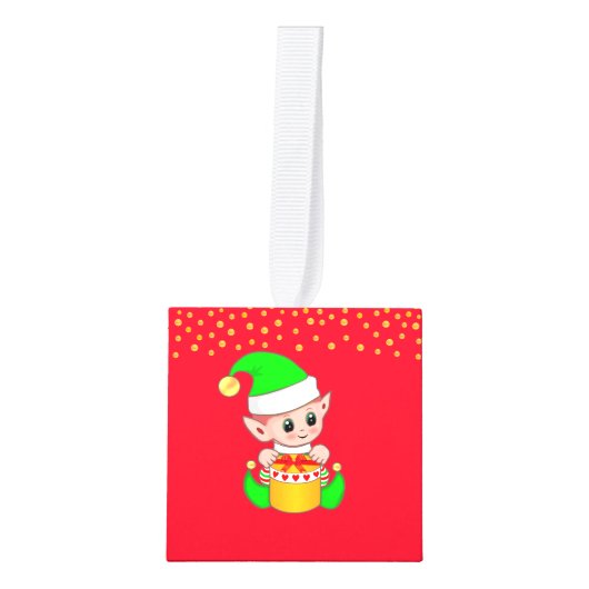 Kerstschatje op rood en goud decoratie (Voorkant)