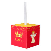 Kerstschatje op rood en goud decoratie (Achter hoekig)