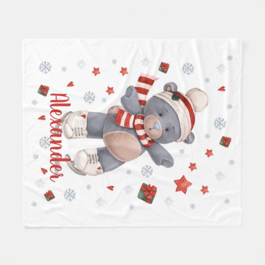 Kerstschattig beer fleece deken (Voorkant (Horizontaal))