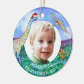 Kerstschattige Dinosaur Persoonlijke foto 2022 Keramisch Ornament (Links)