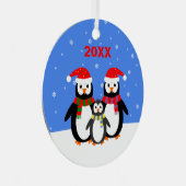 Kerstschattige pinguïns voegen naamdatum tweezijdi metalen ornament (Voorkant Rechts)