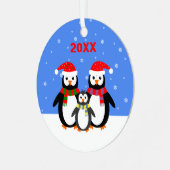 Kerstschattige pinguïns voegen naamdatum tweezijdi metalen ornament (Voorkant links)